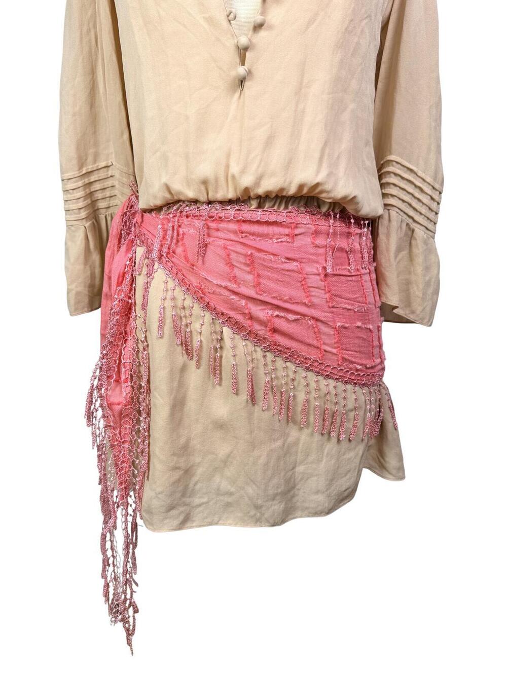 Boho Fringe Belt Scarf Wrap • Coral Crochet Festival Tie